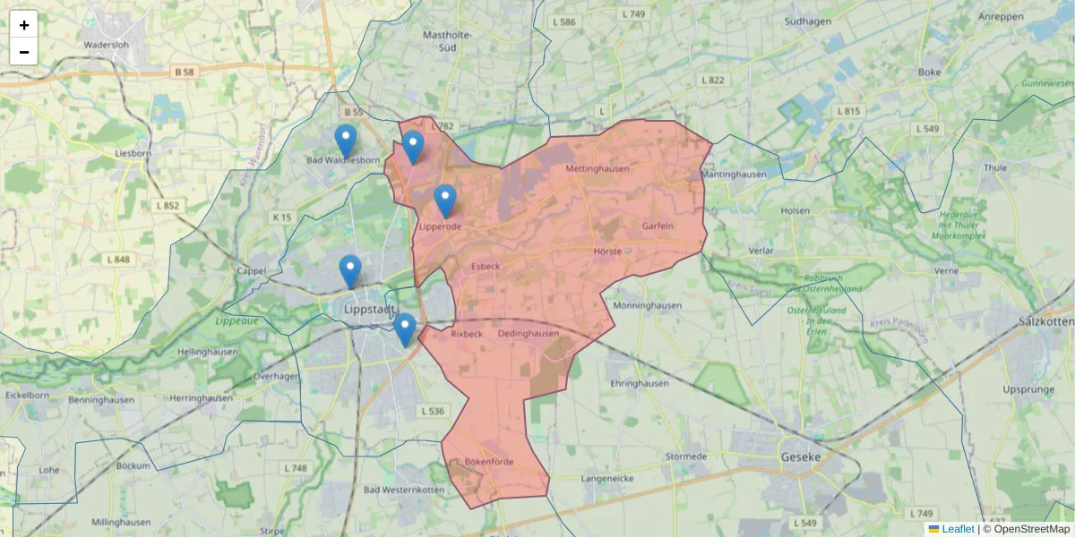 Karte des Postleitzahlen Bereichs  und der umliegenden Postleitzahlen in Deutschland