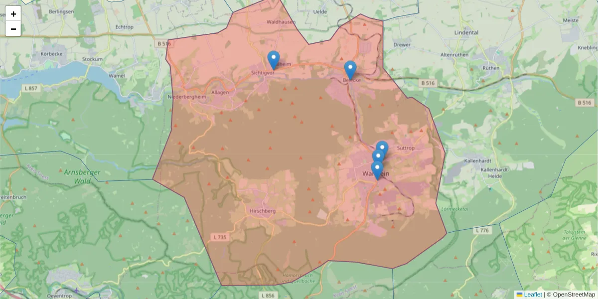 Karte des Postleitzahlen Bereichs  und der umliegenden Postleitzahlen in Deutschland