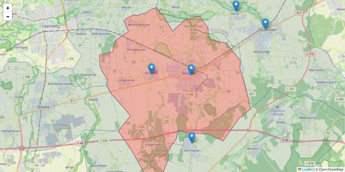 Karte des Postleitzahlen Bereichs  und der umliegenden Postleitzahlen in Deutschland