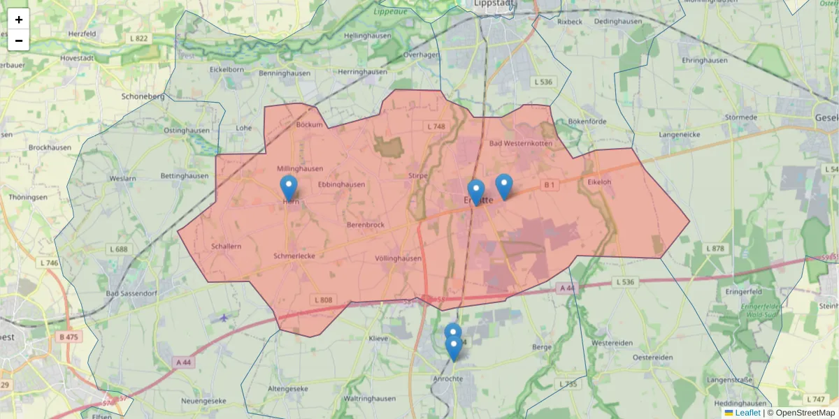 Karte des Postleitzahlen Bereichs  und der umliegenden Postleitzahlen in Deutschland