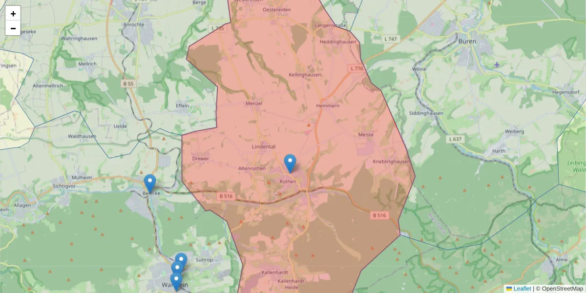 Karte des Postleitzahlen Bereichs  und der umliegenden Postleitzahlen in Deutschland