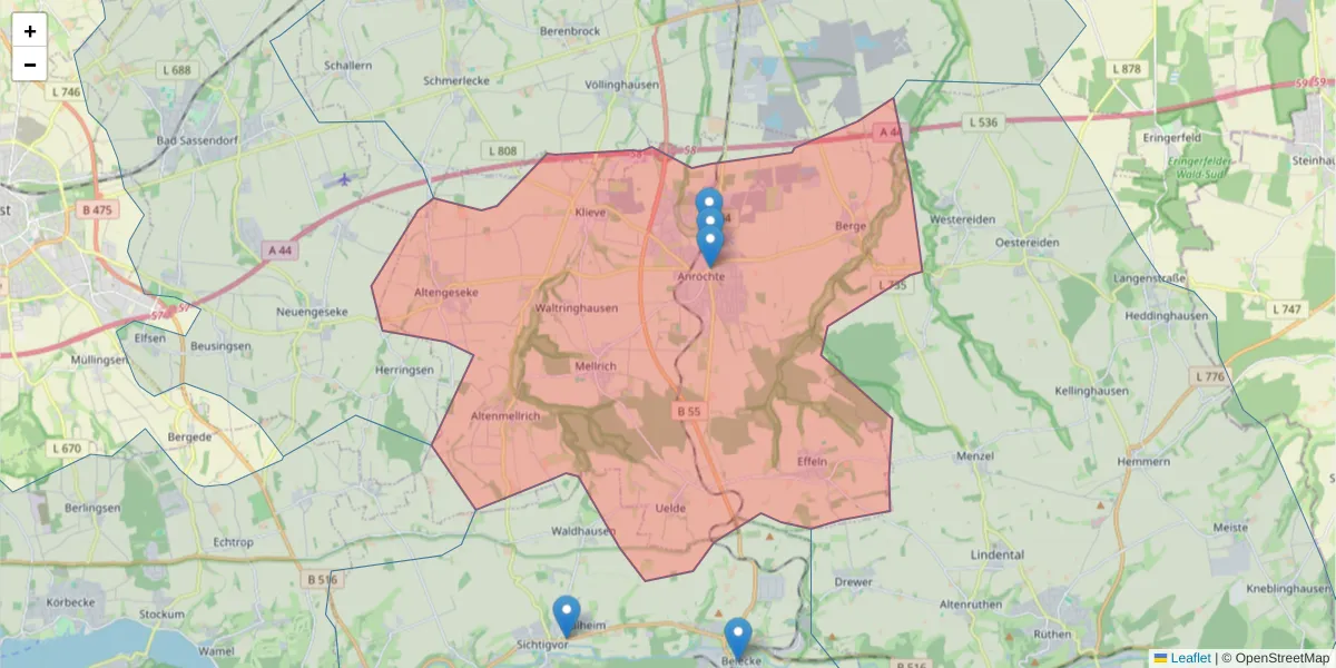 Karte des Postleitzahlen Bereichs  und der umliegenden Postleitzahlen in Deutschland