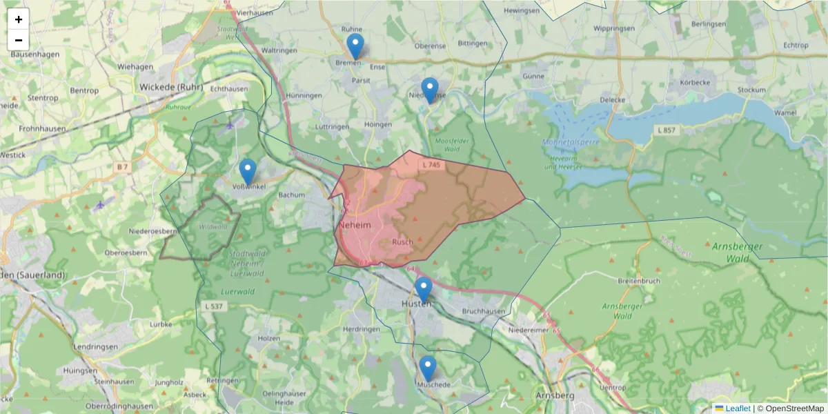 Karte des Postleitzahlen Bereichs  und der umliegenden Postleitzahlen in Deutschland