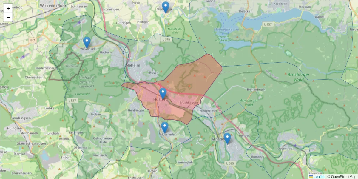 Karte des Postleitzahlen Bereichs  und der umliegenden Postleitzahlen in Deutschland