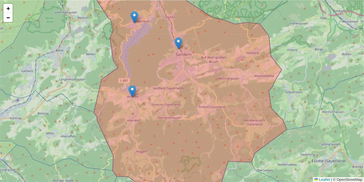 Karte des Postleitzahlen Bereichs  und der umliegenden Postleitzahlen in Deutschland