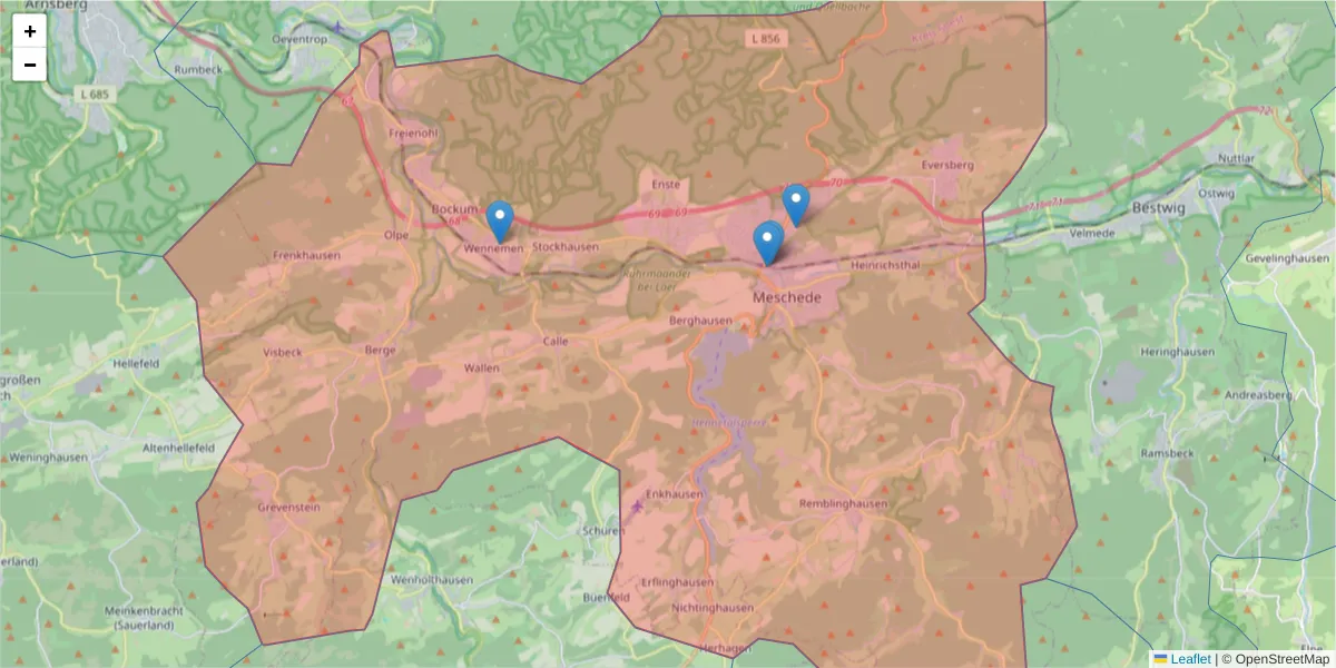Karte des Postleitzahlen Bereichs  und der umliegenden Postleitzahlen in Deutschland