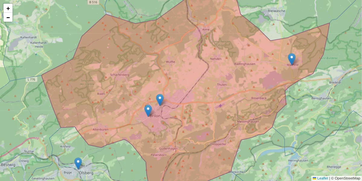 Karte des Postleitzahlen Bereichs  und der umliegenden Postleitzahlen in Deutschland