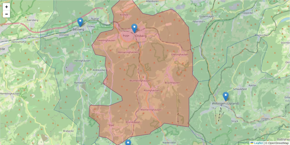Karte des Postleitzahlen Bereichs  und der umliegenden Postleitzahlen in Deutschland
