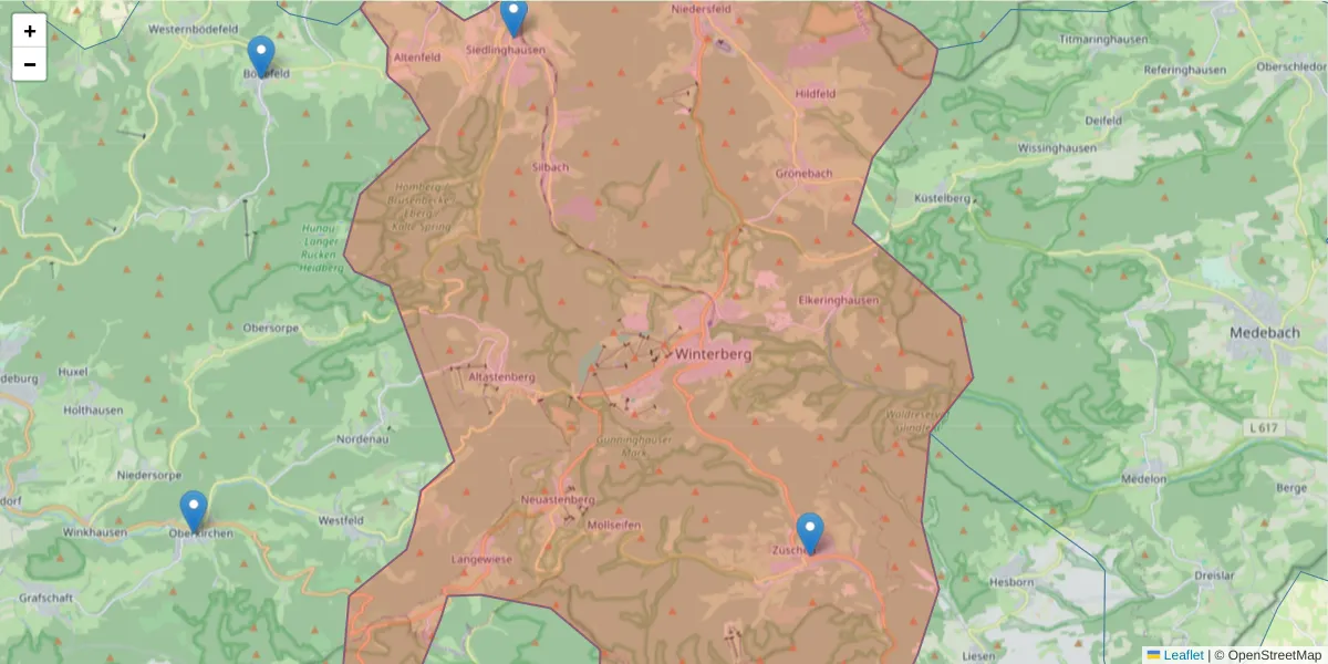 Karte des Postleitzahlen Bereichs  und der umliegenden Postleitzahlen in Deutschland