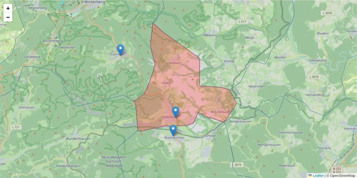 Karte des Postleitzahlen Bereichs  und der umliegenden Postleitzahlen in Deutschland