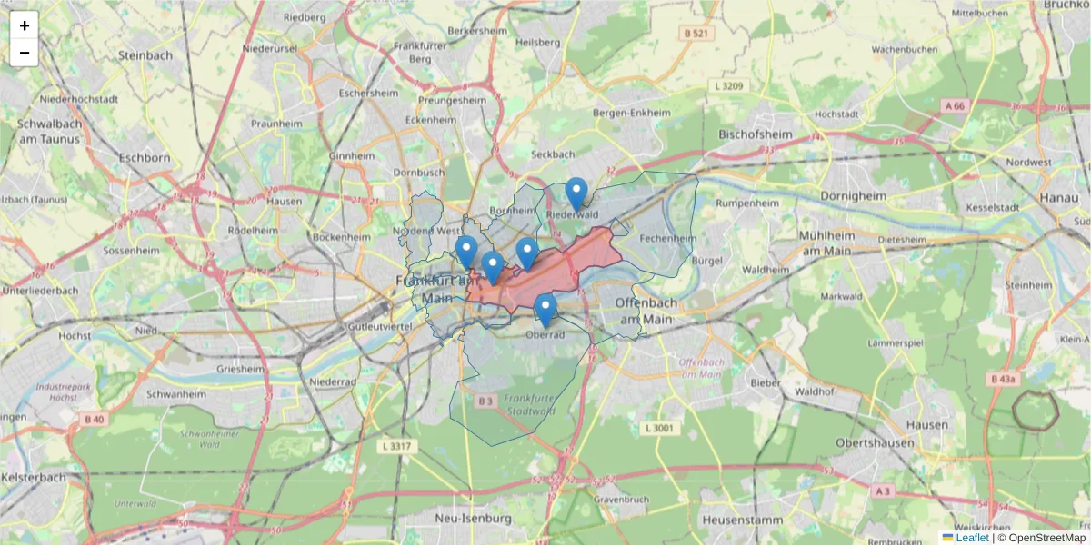 Karte des Postleitzahlen Bereichs  und der umliegenden Postleitzahlen in Deutschland