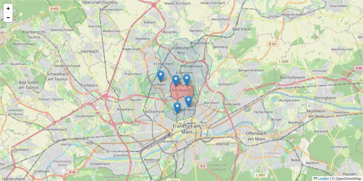 Karte des Postleitzahlen Bereichs  und der umliegenden Postleitzahlen in Deutschland