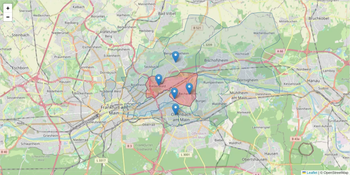 Karte des Postleitzahlen Bereichs  und der umliegenden Postleitzahlen in Deutschland