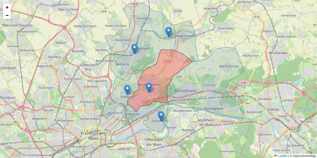 Karte des Postleitzahlen Bereichs  und der umliegenden Postleitzahlen in Deutschland