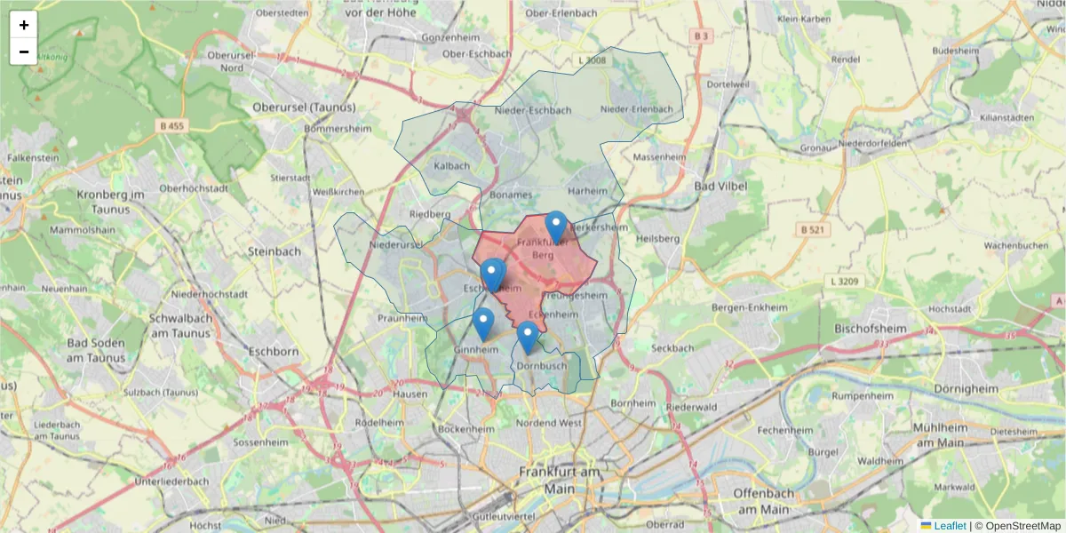 Karte des Postleitzahlen Bereichs  und der umliegenden Postleitzahlen in Deutschland
