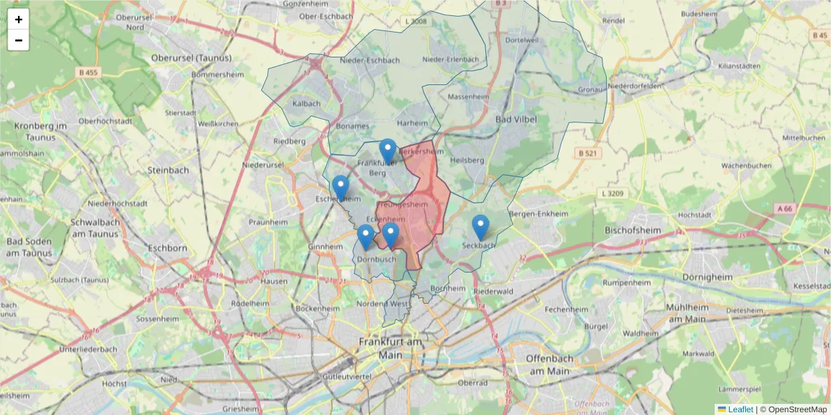 Karte des Postleitzahlen Bereichs  und der umliegenden Postleitzahlen in Deutschland
