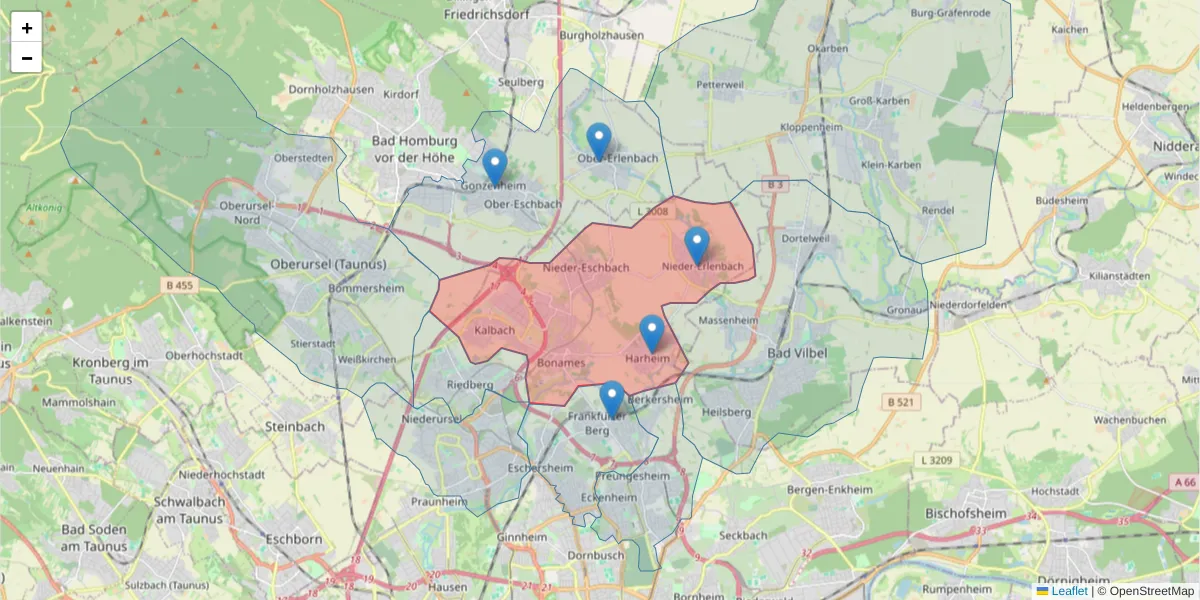 Karte des Postleitzahlen Bereichs  und der umliegenden Postleitzahlen in Deutschland