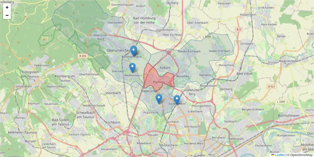 Karte des Postleitzahlen Bereichs  und der umliegenden Postleitzahlen in Deutschland