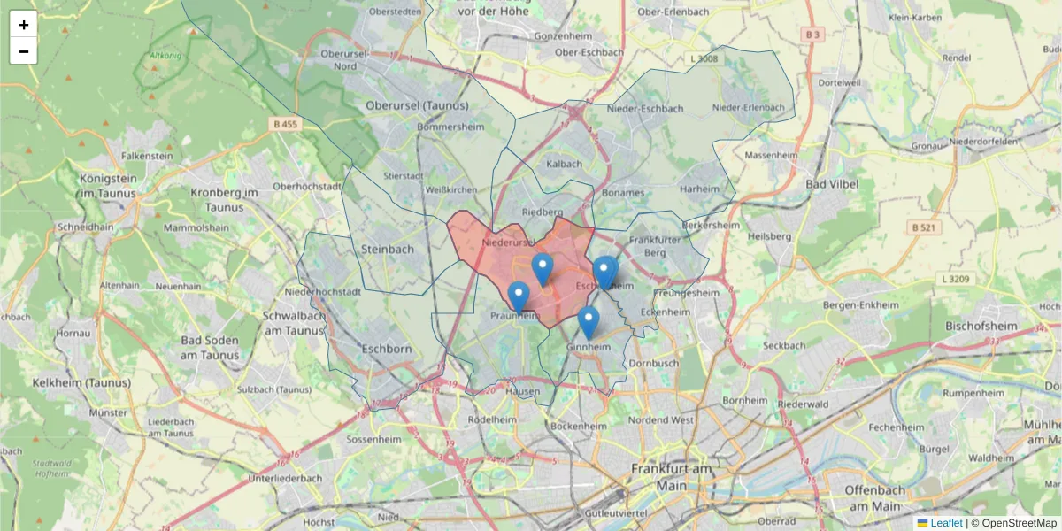 Karte des Postleitzahlen Bereichs  und der umliegenden Postleitzahlen in Deutschland