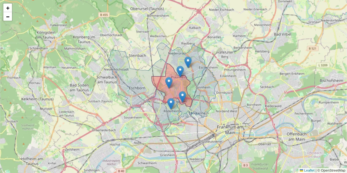 Karte des Postleitzahlen Bereichs  und der umliegenden Postleitzahlen in Deutschland