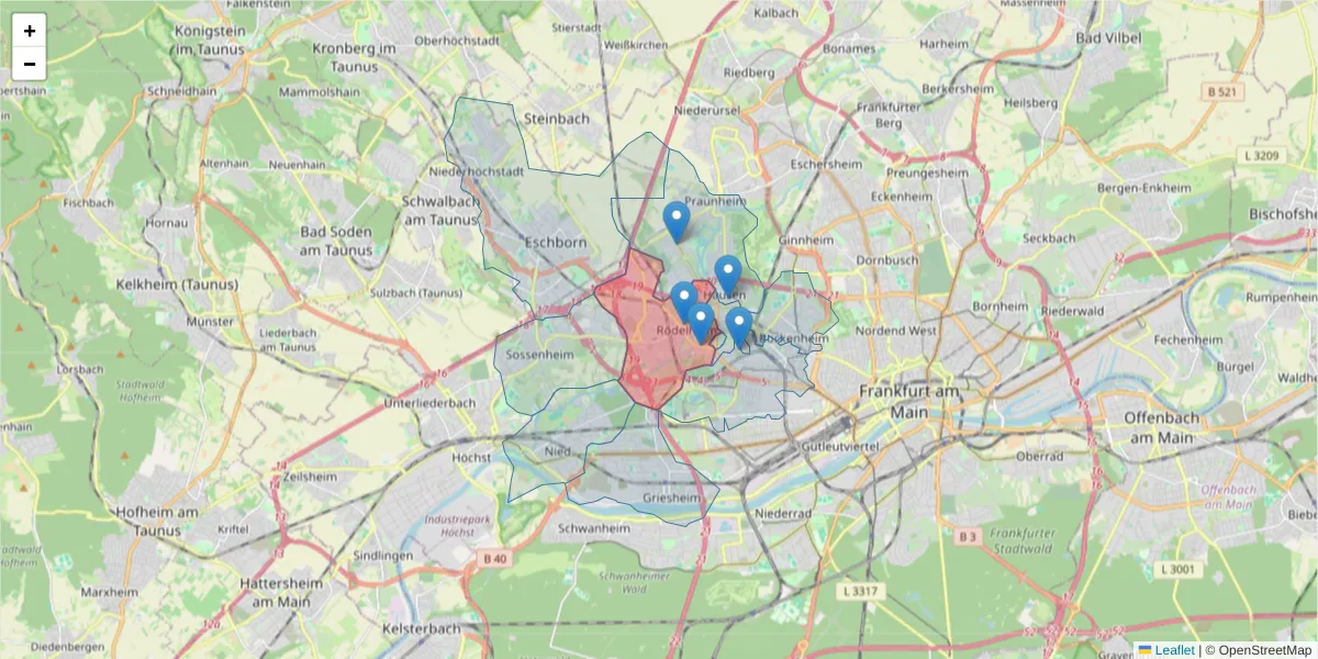 Karte des Postleitzahlen Bereichs  und der umliegenden Postleitzahlen in Deutschland