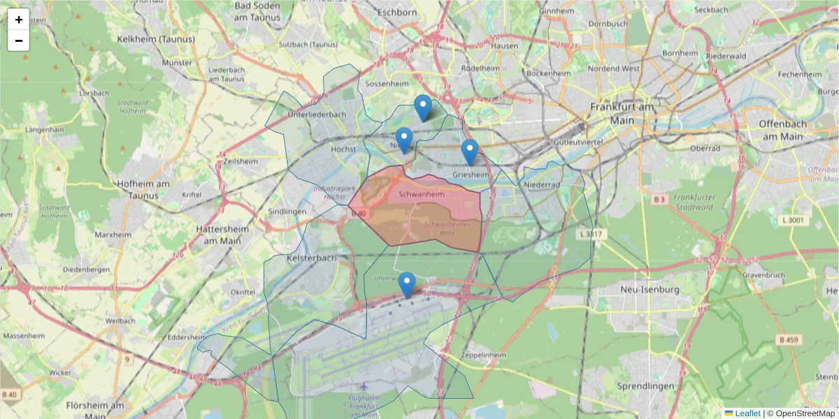 Karte des Postleitzahlen Bereichs  und der umliegenden Postleitzahlen in Deutschland