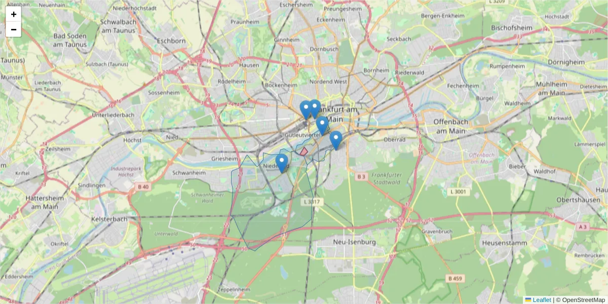 Karte des Postleitzahlen Bereichs  und der umliegenden Postleitzahlen in Deutschland