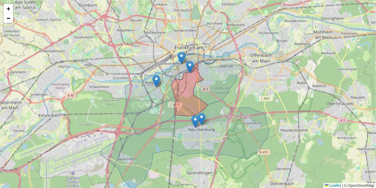 Karte des Postleitzahlen Bereichs  und der umliegenden Postleitzahlen in Deutschland