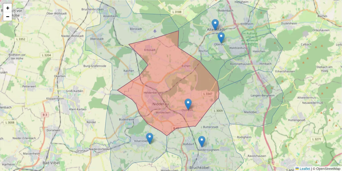 Karte des Postleitzahlen Bereichs  und der umliegenden Postleitzahlen in Deutschland