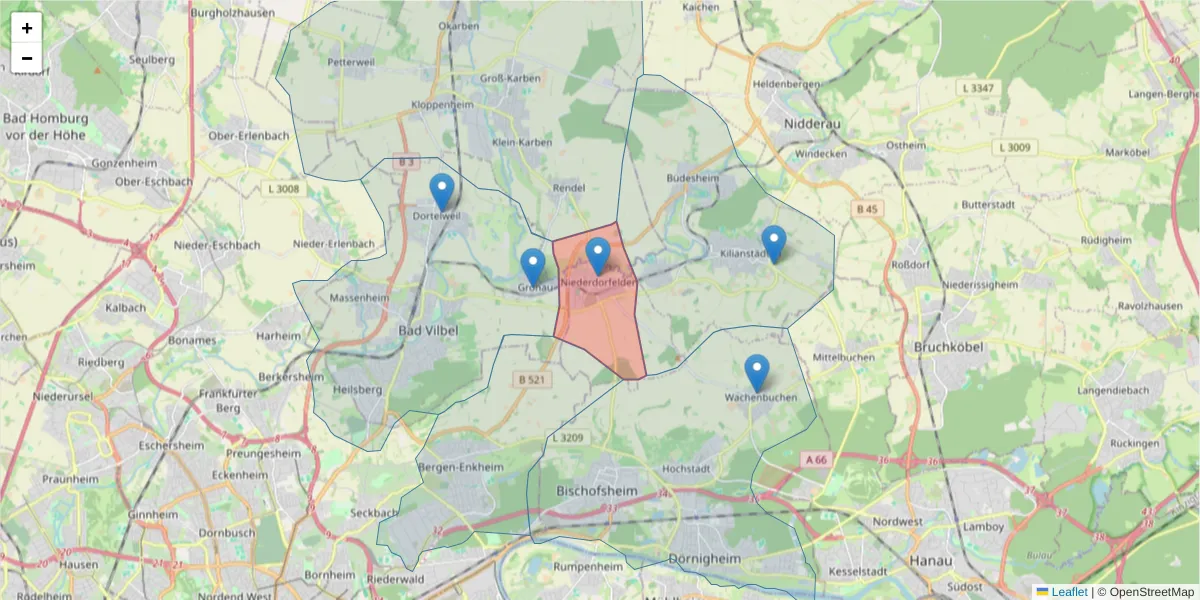 Karte des Postleitzahlen Bereichs  und der umliegenden Postleitzahlen in Deutschland