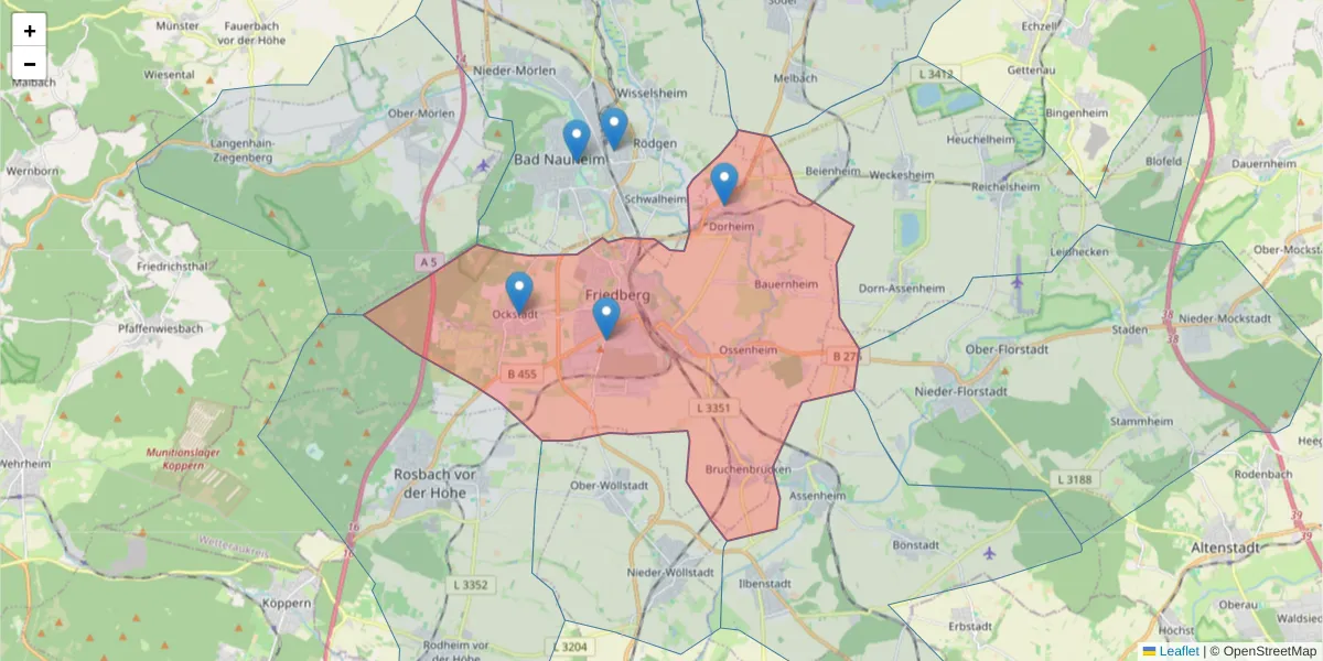 Karte des Postleitzahlen Bereichs  und der umliegenden Postleitzahlen in Deutschland