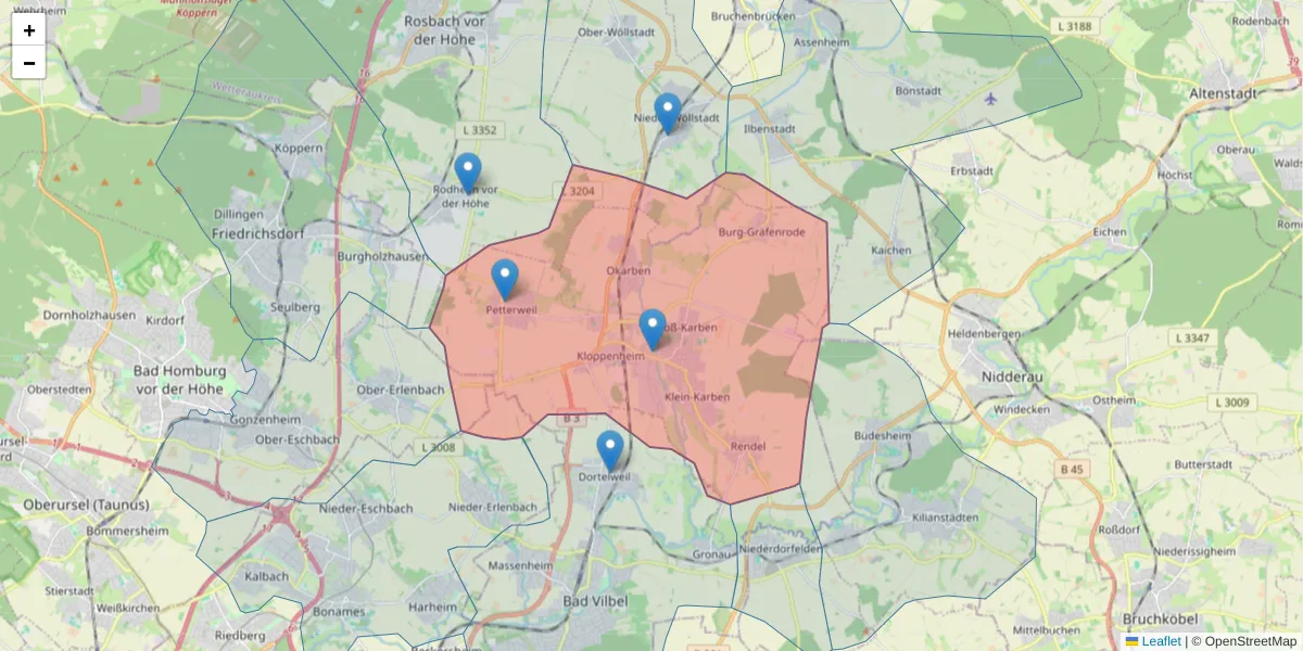 Karte des Postleitzahlen Bereichs  und der umliegenden Postleitzahlen in Deutschland