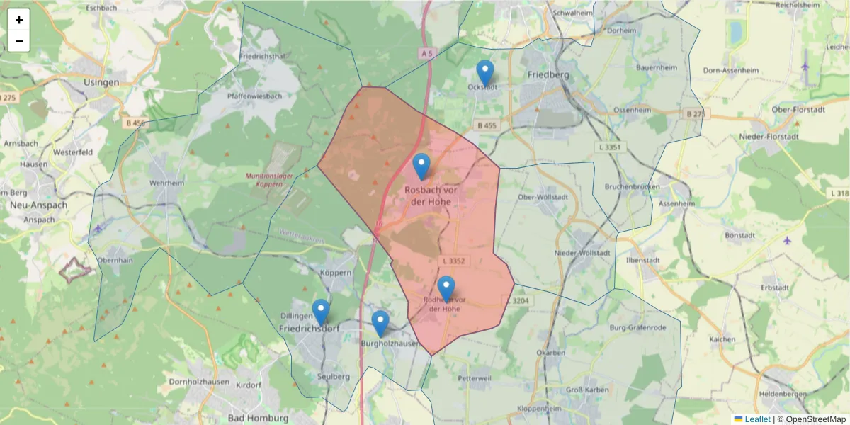 Karte des Postleitzahlen Bereichs  und der umliegenden Postleitzahlen in Deutschland