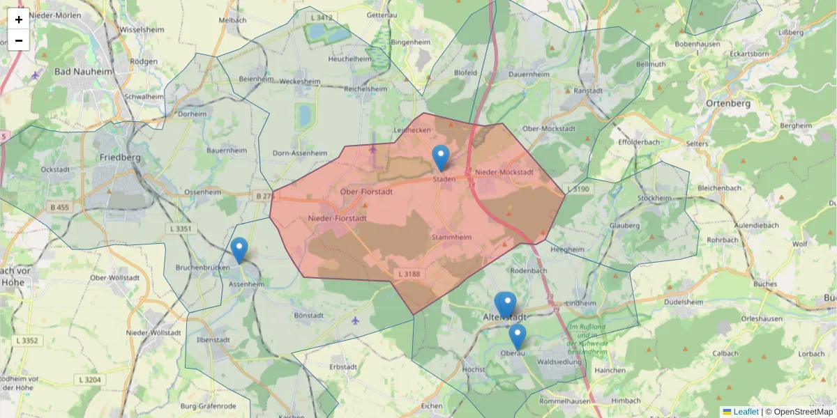 Karte des Postleitzahlen Bereichs  und der umliegenden Postleitzahlen in Deutschland