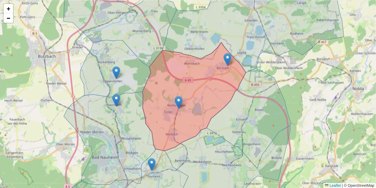 Karte des Postleitzahlen Bereichs  und der umliegenden Postleitzahlen in Deutschland