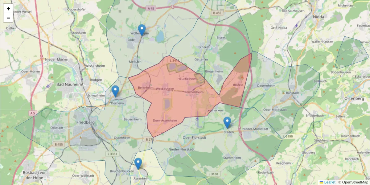 Karte des Postleitzahlen Bereichs  und der umliegenden Postleitzahlen in Deutschland