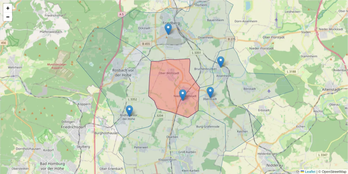 Karte des Postleitzahlen Bereichs  und der umliegenden Postleitzahlen in Deutschland