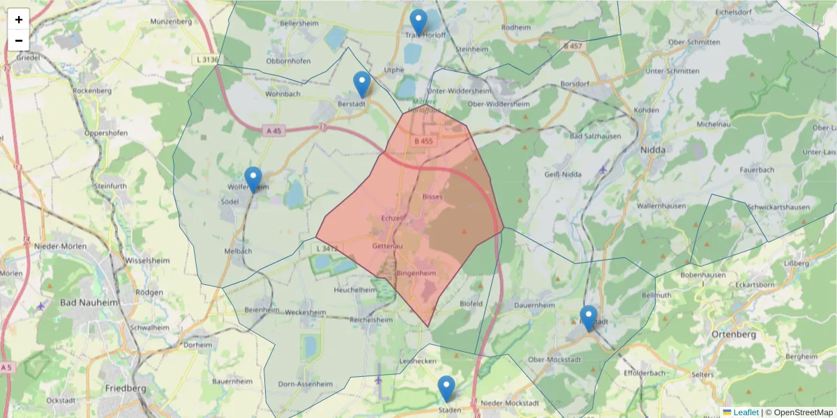 Karte des Postleitzahlen Bereichs  und der umliegenden Postleitzahlen in Deutschland