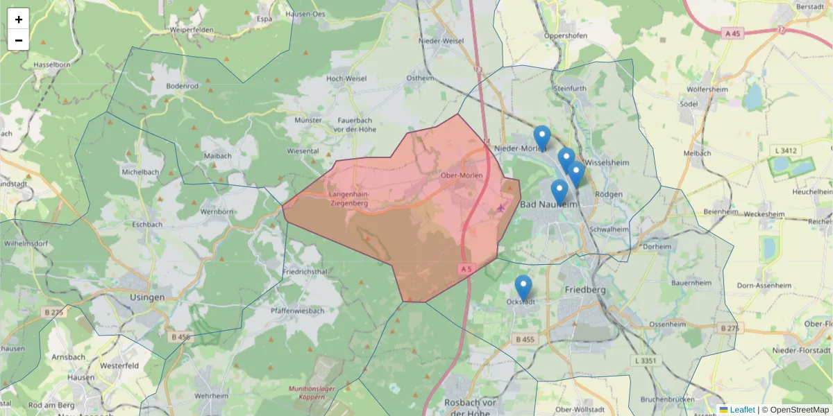 Karte des Postleitzahlen Bereichs  und der umliegenden Postleitzahlen in Deutschland