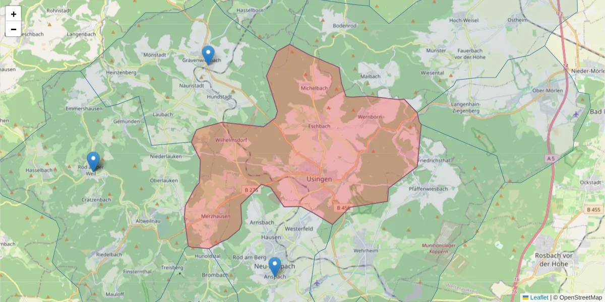 Karte des Postleitzahlen Bereichs  und der umliegenden Postleitzahlen in Deutschland