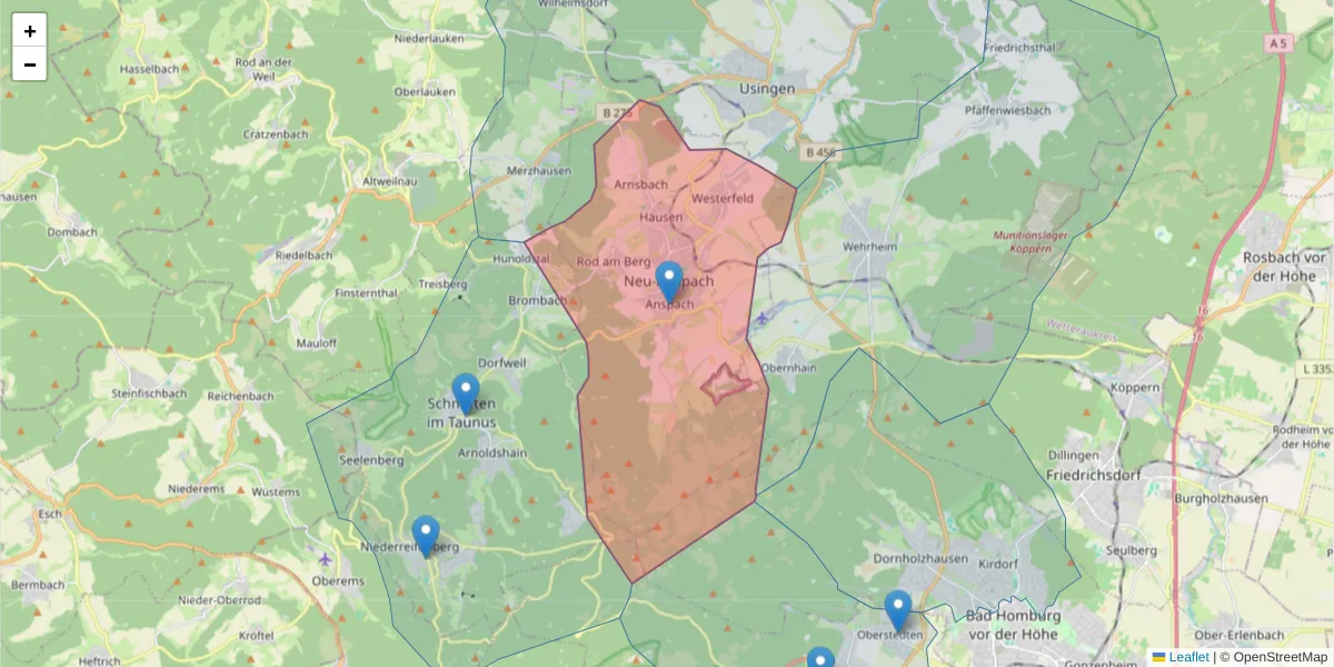 Karte des Postleitzahlen Bereichs  und der umliegenden Postleitzahlen in Deutschland