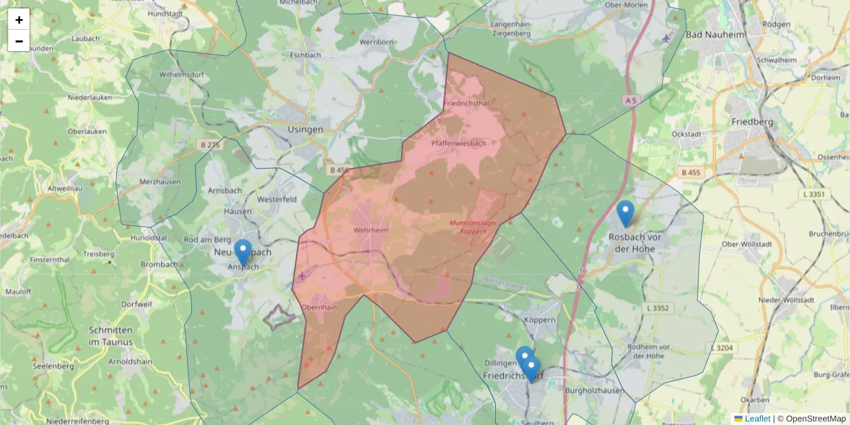 Karte des Postleitzahlen Bereichs  und der umliegenden Postleitzahlen in Deutschland