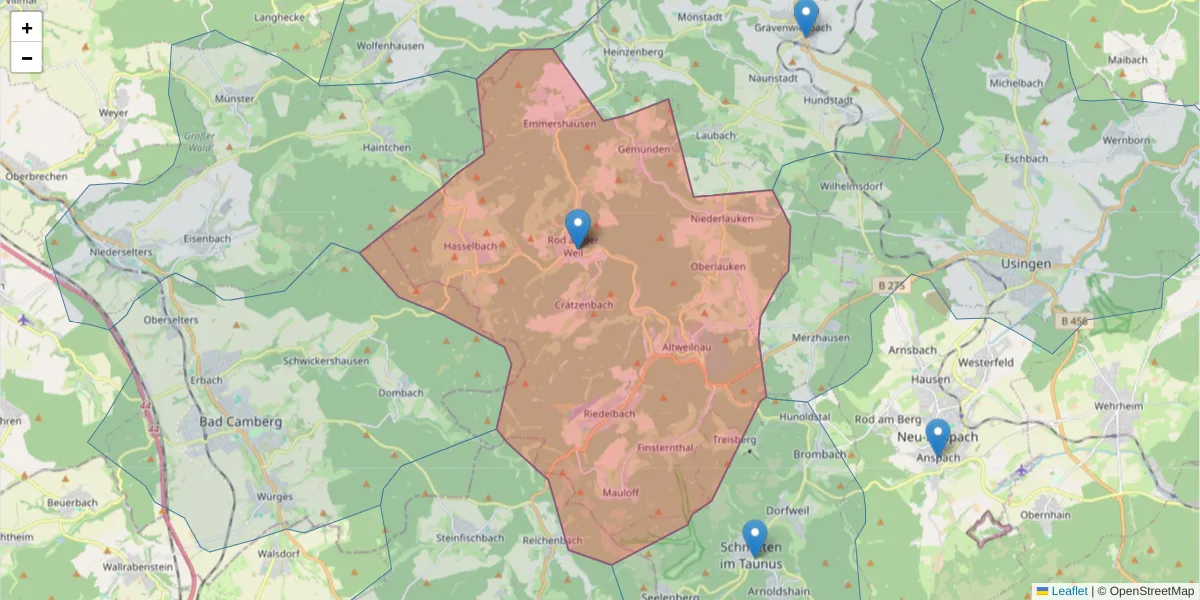 Karte des Postleitzahlen Bereichs  und der umliegenden Postleitzahlen in Deutschland