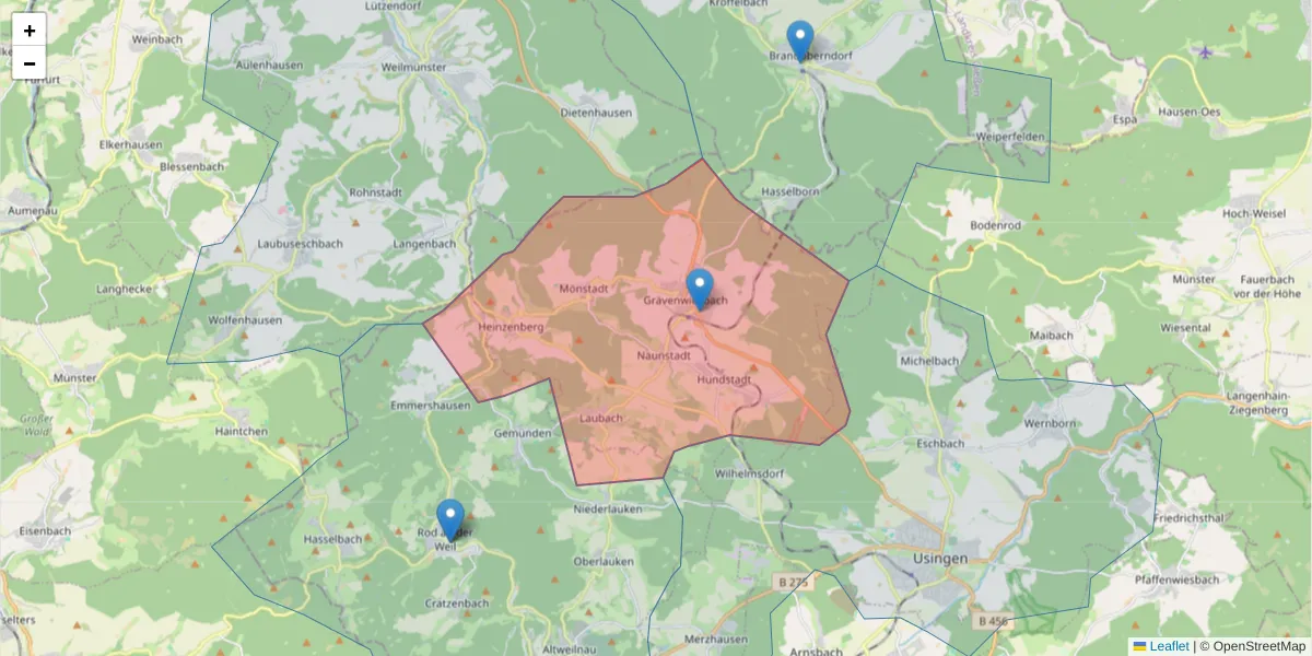 Karte des Postleitzahlen Bereichs  und der umliegenden Postleitzahlen in Deutschland