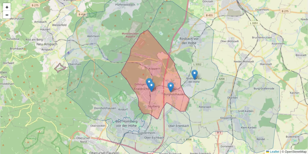 Karte des Postleitzahlen Bereichs  und der umliegenden Postleitzahlen in Deutschland