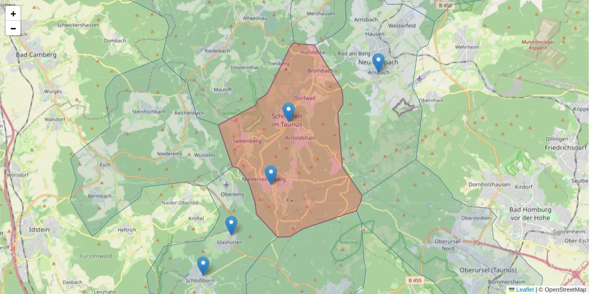 Karte des Postleitzahlen Bereichs  und der umliegenden Postleitzahlen in Deutschland