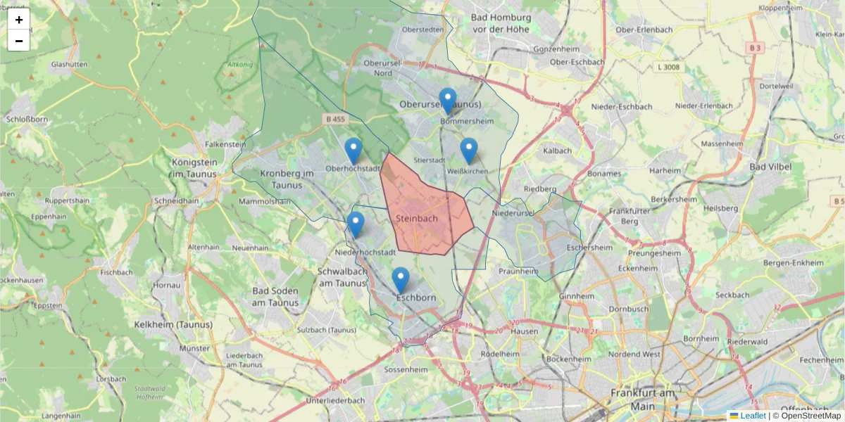 Karte des Postleitzahlen Bereichs  und der umliegenden Postleitzahlen in Deutschland