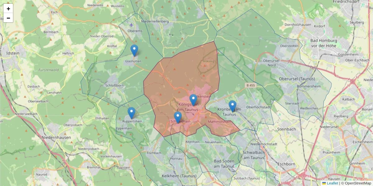 Karte des Postleitzahlen Bereichs  und der umliegenden Postleitzahlen in Deutschland