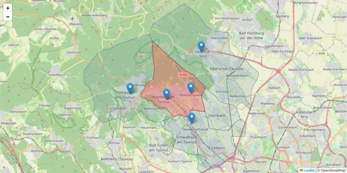 Karte des Postleitzahlen Bereichs  und der umliegenden Postleitzahlen in Deutschland