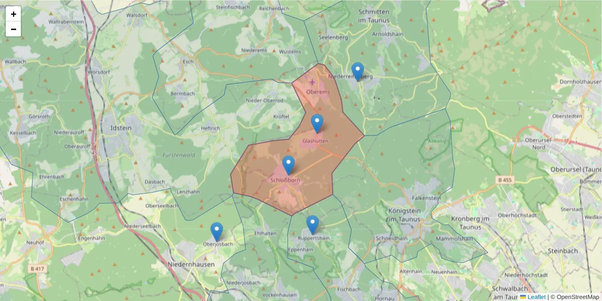 Karte des Postleitzahlen Bereichs  und der umliegenden Postleitzahlen in Deutschland